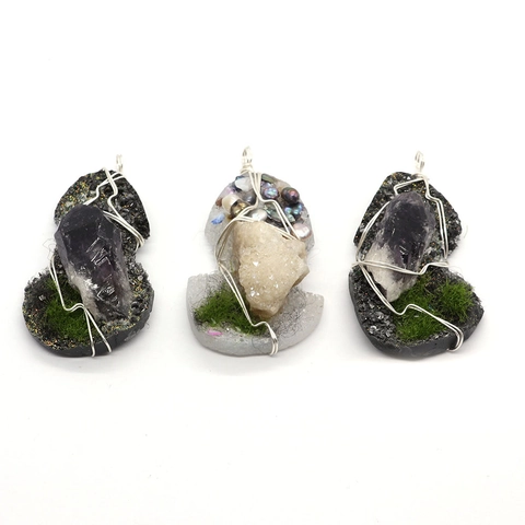 Natural Stone Crystal Raw Amethyst Cluster Wire Wrapped Pendant Only Without Chain For DIY Jewelry Making Necklaces Accessory