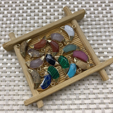 Pendentifs Croissant de Lune en Pierre Naturelle Plaqué Or Charms Facettés pour Fabrication de Bijoux DIY Collier Boucles d'Oreilles