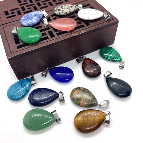 Natural Stone Teardrop Pendant Gemstone Water Drop Charm Polished Stone Pendants For DIY Necklace Jewelry Making Accessories