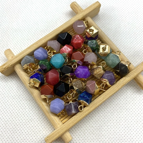 Natural Stone Irregular Faceted Pendant With Gold Silver Plated Metal Bail For DIY Necklace Jewelry Making Accessory