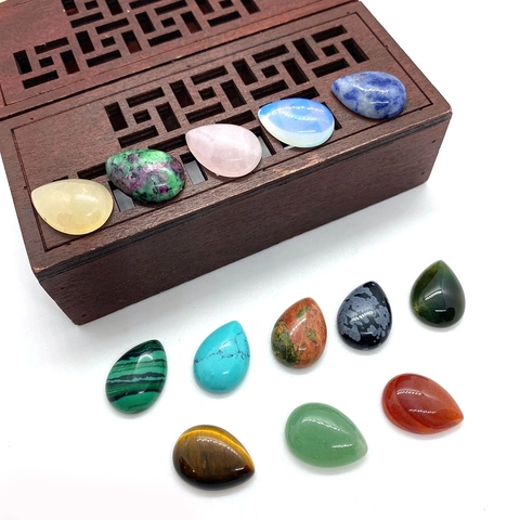 Pierre Naturelle Cabochon Goutte Pour Fabrication Bijoux DIY Malachite Oeil De Tigre Agate Poli Anneau Pendentif Accessoire