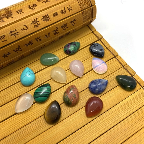 Pierre Naturelle Cabochon Goutte Pour Fabrication Bijoux DIY Malachite Oeil De Tigre Agate Poli Anneau Pendentif Accessoire