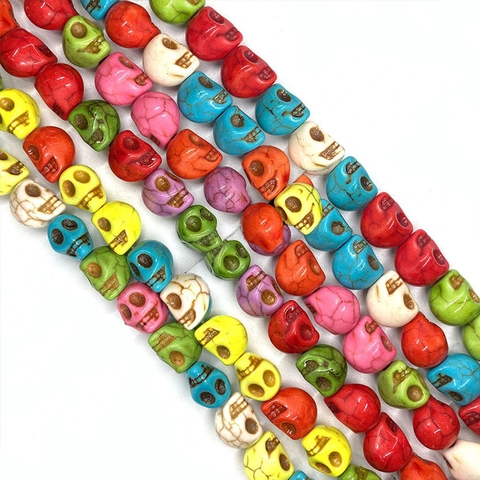 Carved Natural Stone Skull Beads Mixed Colors Gothic Punk Style DIY Jewelry Making Accessories For Halloween Crafting