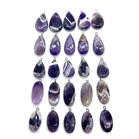 Natural Amethyst Stone Pendant Tear-drop Oval Shape Healing Crystal For DIY Jewelry Making Necklace Finding Accessories