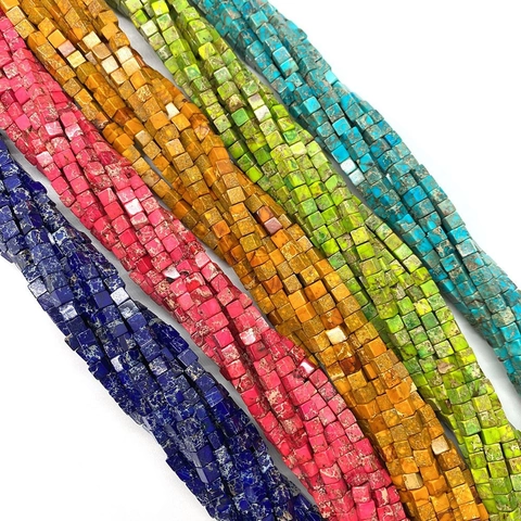 Perles Cubes en Pierre Naturelle Jaspe Impérial Perles Carrées en Vrac pour Fabrication de Bijoux DIY Collier Bracelet