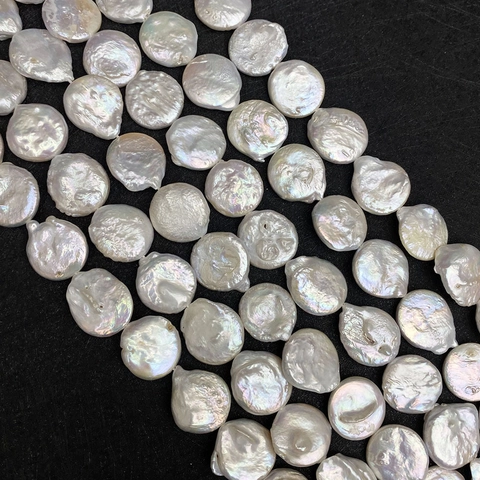 18mm Natural Freshwater Pearl Baroque Coin Beads Button Shape Iridescent Loose Pearl Strand For DIY Jewelry Making