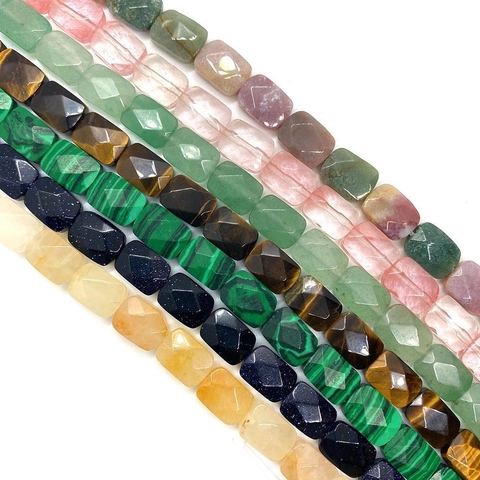 Naturstein Facettierte Rechteck Perlen 8x11x5mm Indischer Achat Rosenquarz Lose Perlen Für DIY Schmuckherstellung Zubehör