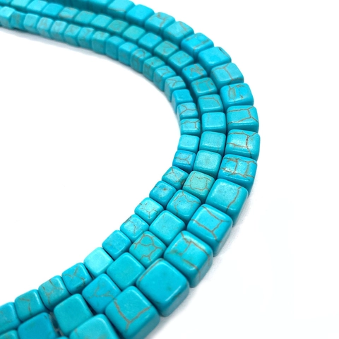 Natural Stone Turquoise Blue Cube Square Beads Matrix Pattern Polished Loose Beads For DIY Necklace Bracelet Making Jewelry Accessories