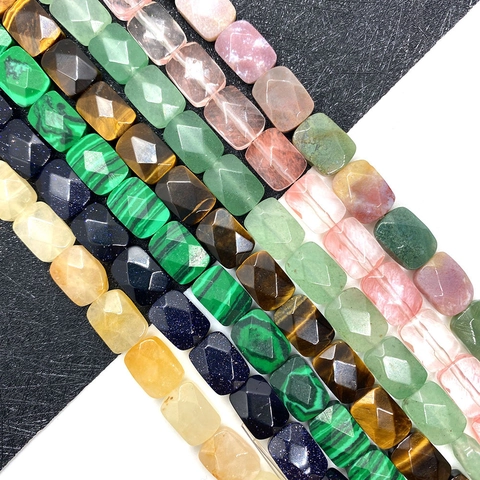 Natural Stone Faceted Rectangle Beads 8x11x5mm Indian Agate Rose Quartz Loose Beads For DIY Jewelry Making Accessories