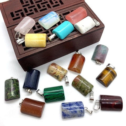 Natural Stone Rectangular Column Pendants Semi-Cylindrical Quartz Agate Crystal Gemstones With Metal Bail DIY Jewelry Making Finding Pendant