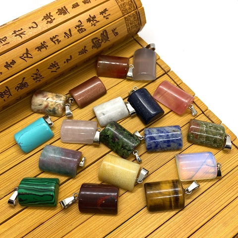 Natural Stone Rectangular Column Pendants Semi-Cylindrical Quartz Agate Crystal Gemstones With Metal Bail DIY Jewelry Making Finding Pendant
