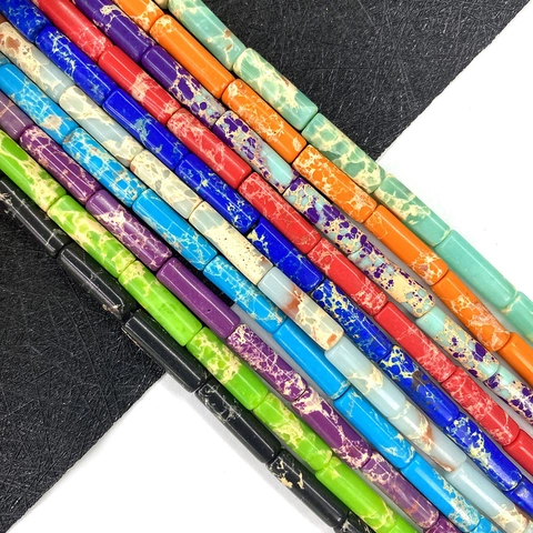 Natural Stone Cylindrical Loose Beads Polished Cylindrical Beads Turquoise Look Marbled Texture DIY Jewelry Craft Making Beads
