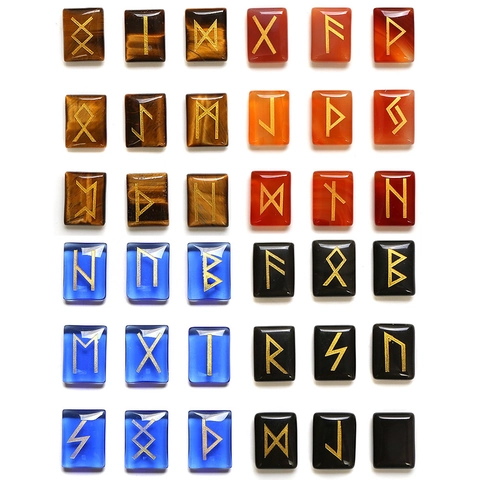 Natural Stone Synthetic Crystal Rune Stones Nordic Elder Futhark Symbols Polished Rectangular Mystical Home Decor Gift
