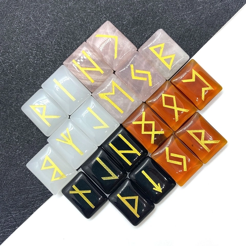 Natural Stone Synthetic Crystal Rune Stones Nordic Elder Futhark Symbols Polished Rectangular Mystical Home Decor Gift