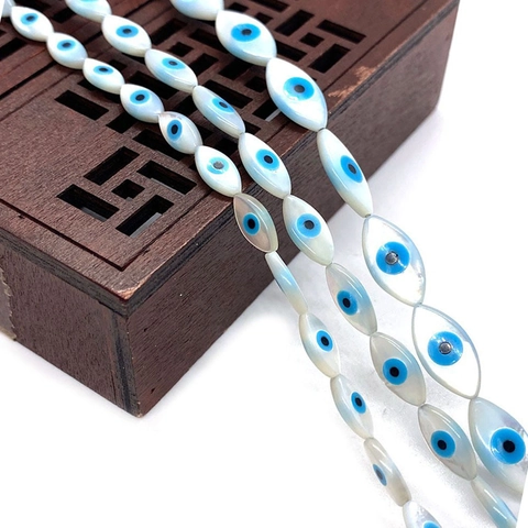 Natural Mother Of Pearl Shell Evil Eye Beads Marquise Spindle Iridescent White Loose Beads For DIY Jewelry Making Accessories