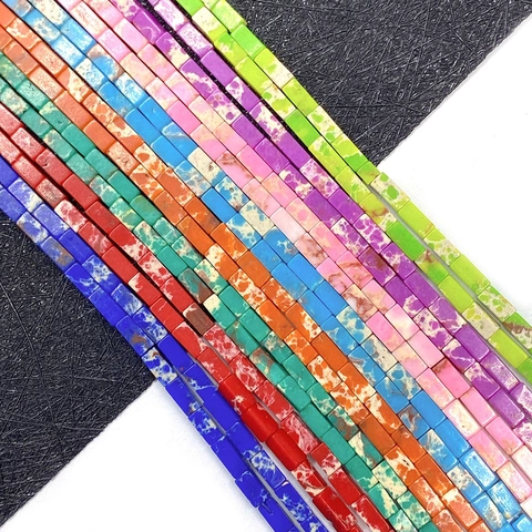 Cuentas Sueltas de Tubo Rectangular de Piedra Natural para Hacer Joyas DIY Pulsera Collar Cuentas de Jaspe Imperial de Colores