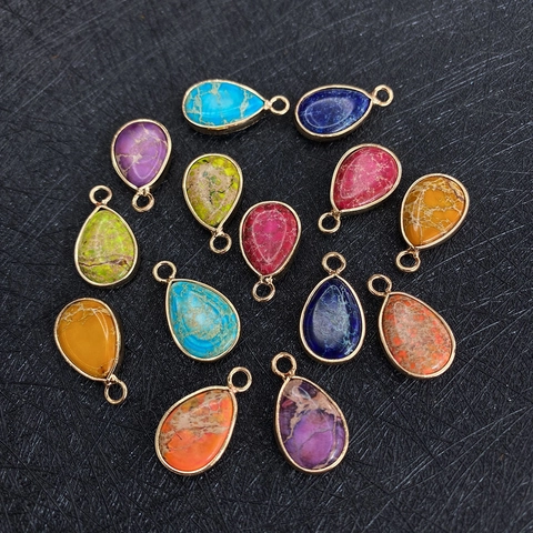 Pendentifs Goutte en Pierre Naturelle Jaspe Impérial Charms Goutte d'Eau Bord Doré Accessoires de Fabrication Bijoux Collier DIY
