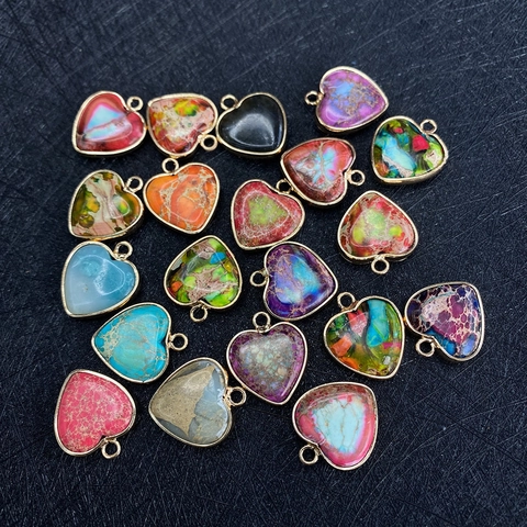 Ciondolo a Cuore in Pietra Naturale Cuore Pietra Imperatore Placcato Oro Bordo DIY Collana Bracciale Making Accessori per Donna Gioielli