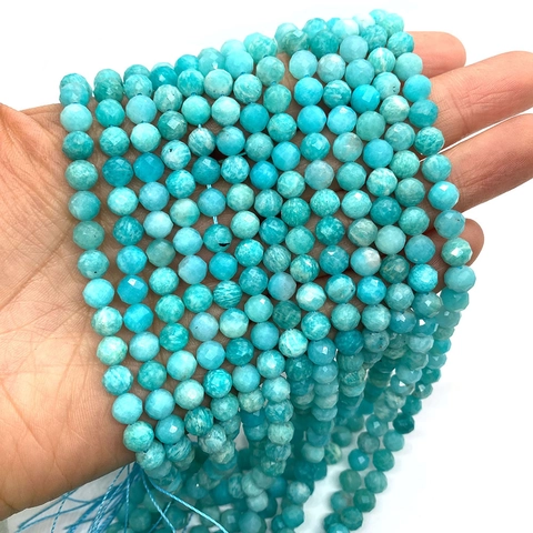 Piedra Natural Amazonita Cuentas Redondas Facetadas Para Creación De Joyas DIY Pulsera Collar Accesorios Cuentas Sueltas