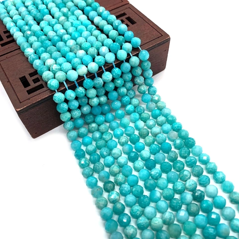 Cuentas Sueltas Redondas de Amazonita Natural Facetadas para Creación de Joyas DIY Pulseras Collares Accesorios Piedra