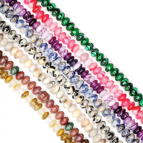 Natural Stone Agate Abacus Beads Rondelle Faceted Loose Beads For DIY Necklace Bracelet Jewelry Making Craft