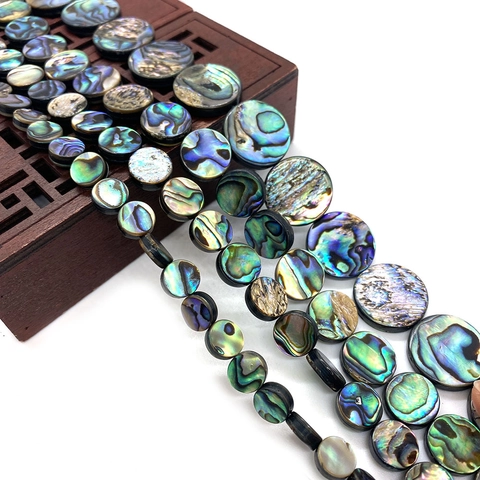 Natural Abalone Shell Beads Iridescent Colorful Round Flat Spacer Beads Polished Sea Shell Jewelry Making Charms For DIY