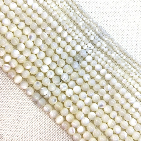 Natural Shell Round Beads Polished Mother Of Pearl Beads For Jewelry Making DIY Accessories White Beige Colored Beads