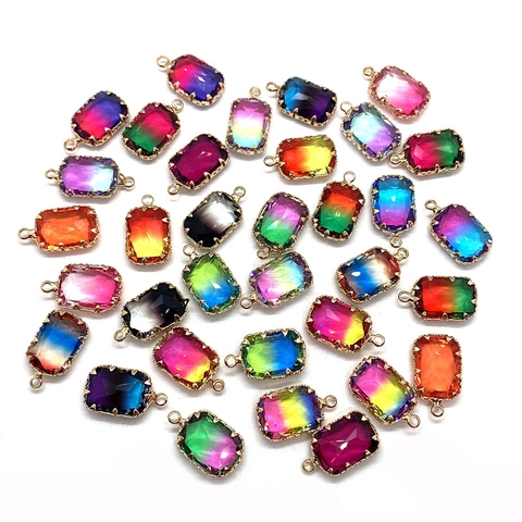 Faceted Natural Stone Crystal Pendant Gold Alloy Frame Gradient DIY Jewelry Making Charm Pendant Only Without Chain