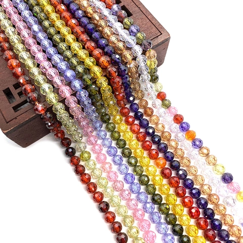 6mm Ronde Gefacetteerde Zirkonia Losse Kralen Voor DIY Sieraden Maken Glinsterende Edelsteen Kralen Veelkleurige Accessoires Voor Ketting Armband