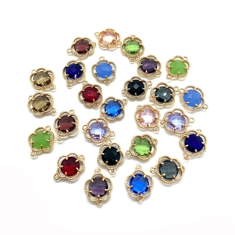 Natural Stone Clover Flower Crystal Connector Pendant For DIY Jewelry Making Alloy Beaded Edge Double Hole Charm Accessory