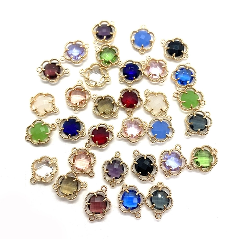 Natural Stone Clover Flower Crystal Connector Pendant For DIY Jewelry Making Alloy Beaded Edge Double Hole Charm Accessory