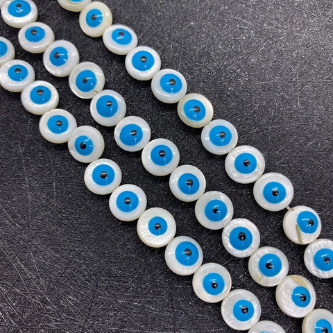 Natural Shell Evil Eye Beads 9mm Round Mother Of Pearl Loose Beads For DIY Jewelry Making Necklace Bracelet 44 Pieces Per Strand