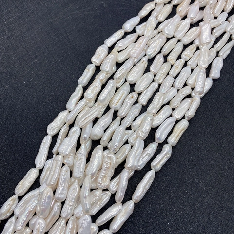 Fil de Süßwasserperles en Vrac de Culture d'Eau Douce Baroques Biwa Pour Fabrication de Bijoux DIY Mariage Élégantes Süßwasserperles Blanches Irrégulières en Forme de Bâton