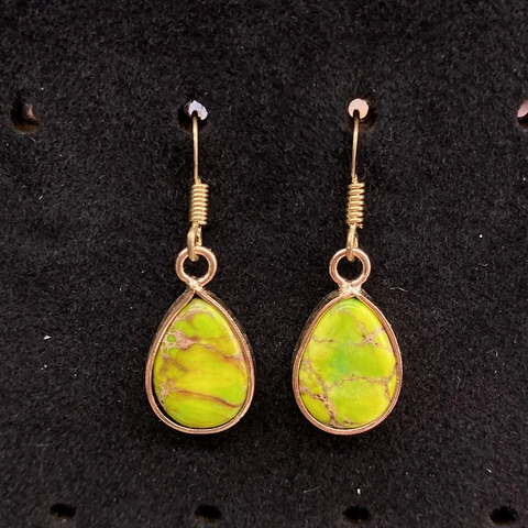 Vintage Natural Imperial Stone Teardrop Dangle Earrings For Women Gold Plated Alloy Waterdrop Turquoise Look Boho Jewelry
