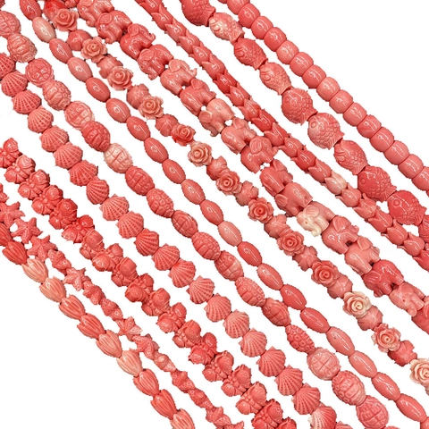 Carved Pink Synthetic Coral Resin Beads Pi Xiu Starfish Flower Animal Shape Loose Beads For Jewelry Making DIY Handcraft Accessories