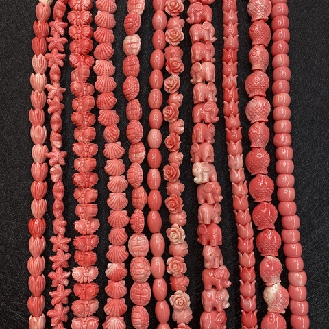 Carved Pink Synthetic Coral Resin Beads Pi Xiu Starfish Flower Animal Shape Loose Beads For Jewelry Making DIY Handcraft Accessories