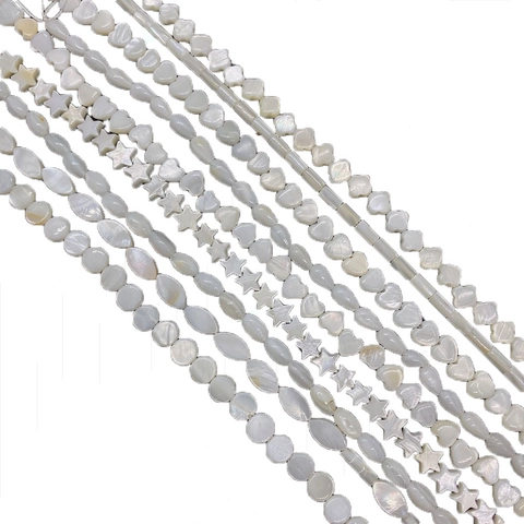Natural White Mother Of Artificial Pearl Shell Loose Beads Heart Star Flower Teardrop Shaped Polished Strand Beads For DIY Jewelry Making Accessories