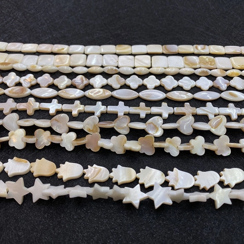 Natürliche Süßwassermuschel Perlen Irisierende Perlmutt Lose Perlen Für DIY Halskette Armband Schmuckherstellung Mehrfachform Herz Stern Kleeblatt Blume Polierte Muschelstrang