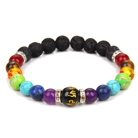 Bracciale in Pietra Naturale da Uomo Donna con Perline in Pietra Lavica Agata Energia Curativa Chakra Bracciale con Perlina Mantra Strass Corda Elastica Gioielli