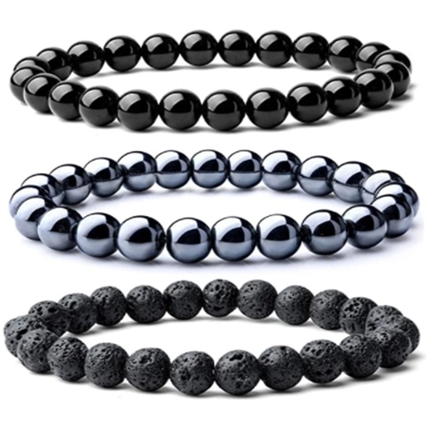 Pulsera de Cuentas de Piedra Natural Hombre Mujer Piedra de Lava Ojo de Tigre Amatista Howlita Ágata Joyería Elástica