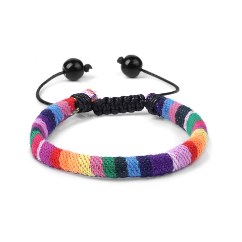 Bohemian Woven Friendship Bracelet For Women Colorful Fabric Ethnic Braided Rope Adjustable Beach Jewelry Gift Accessory