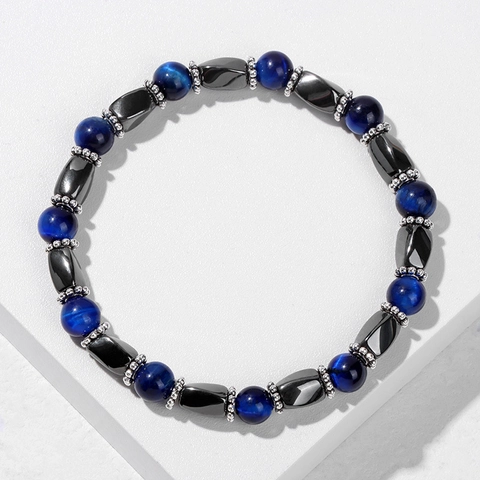 Natural Stone Tiger Eye Hematite Beaded Bracelet For Men Energy Magnetic Therapy Elastic Strand Bracelet Fashion Jewelry