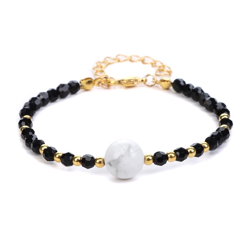 Natuursteen Kralen Armband Voor Vrouwen 4mm Gefacetteerde Agaatkralen 10mm Hoofdsteen Verstelbare Vergulde Legering Armband Elegante Mode Sieraden Cadeau