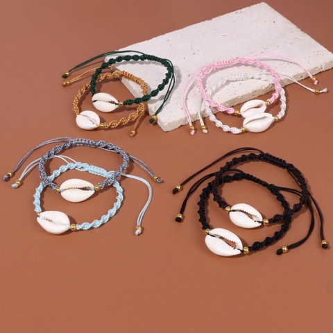 Bohemian Handgefertigt Geflochtenes Muschel Armband Verstellbar Strand Meeres Schmuck Für Damen Kauri Muschel Schnur Handkette Geschenk