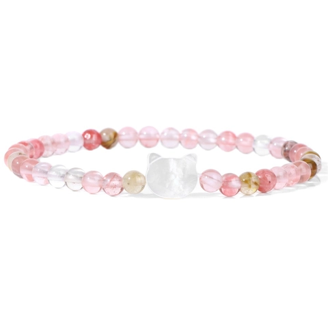 Minimalistisch Naturstein Muschel Perlenarmband Für Damen Süß Katzenkopf Anhänger Elastisches Seil Handgemachter Schmuck