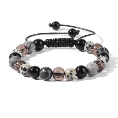 Pulsera Trenzada de Piedra Natural Ajustable Cuarzo Ahumado Ágata Cuentas Tejida a Mano Joyas Vintage para Hombre Mujer Diario Viaje Regalo