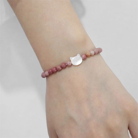 Minimalistisch Naturstein Muschel Perlenarmband Für Damen Süß Katzenkopf Anhänger Elastisches Seil Handgemachter Schmuck
