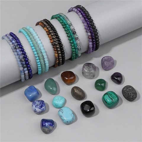 Pulseras de Cuentas de Piedra Natural 4mm Con Piedras de Energía Cruda Amatista Ojo de Tigre Ágata Joyería Artesanal