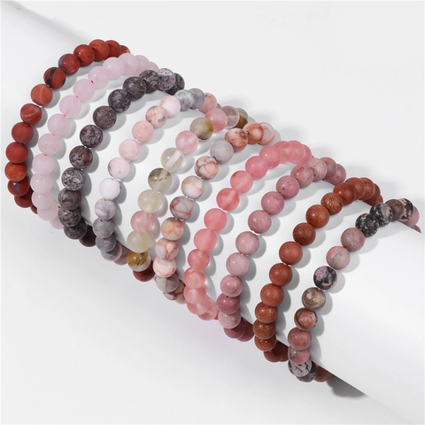 8mm Natural Stone Bead Bracelet For Men Women Vintage Frosted Agate Jasper Elastic Cord Healing Energy Yoga Jewelry Bracelet