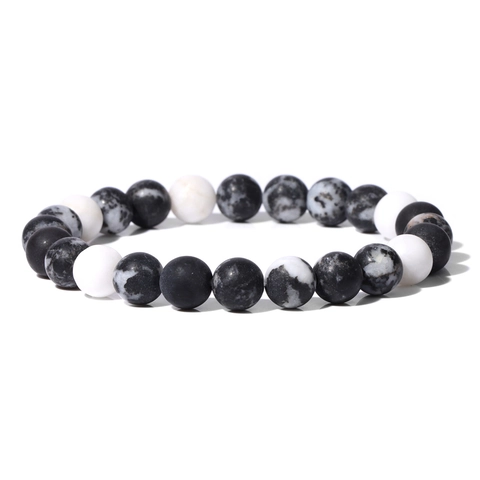 8mm Natural Stone Bead Bracelet For Men Women Vintage Frosted Agate Jasper Elastic Cord Healing Energy Yoga Jewelry Bracelet